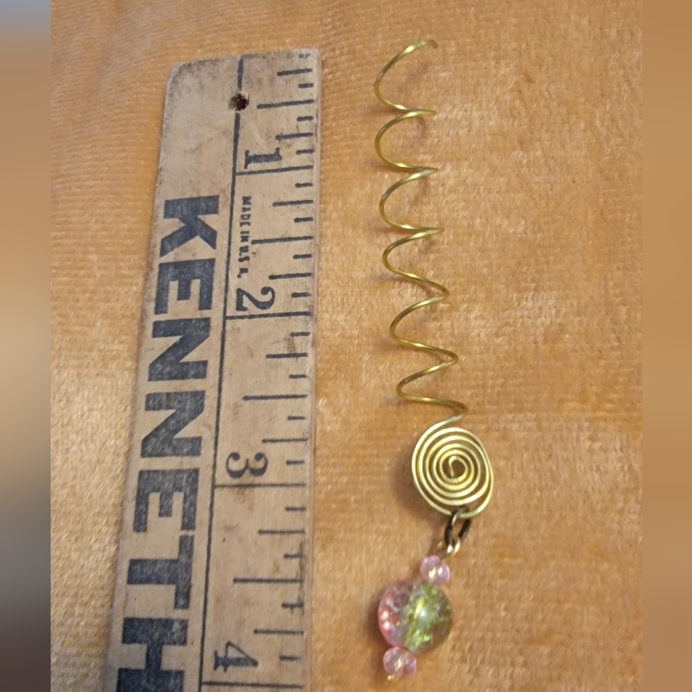 Gold-Tone Spiral Hair Wrap with Pink and Green Bead Charm